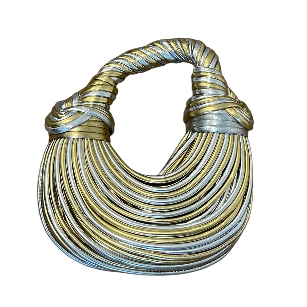 NEW Statement Metallic Gold and Silver Fringe Textured Handbag - Picture 6 of 7